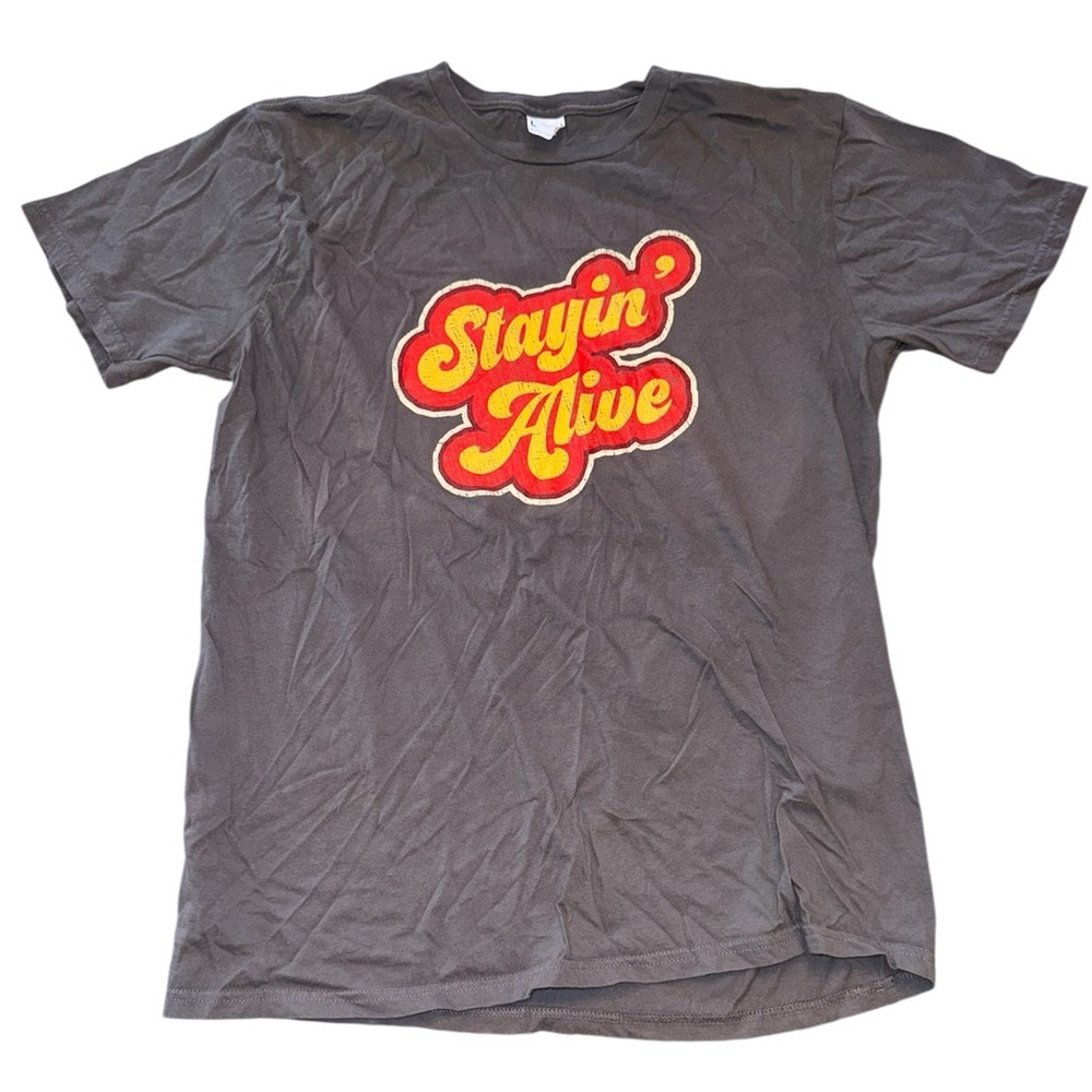 Men’s Stayin’ Alive Gray Short Sleeve T Shirt L